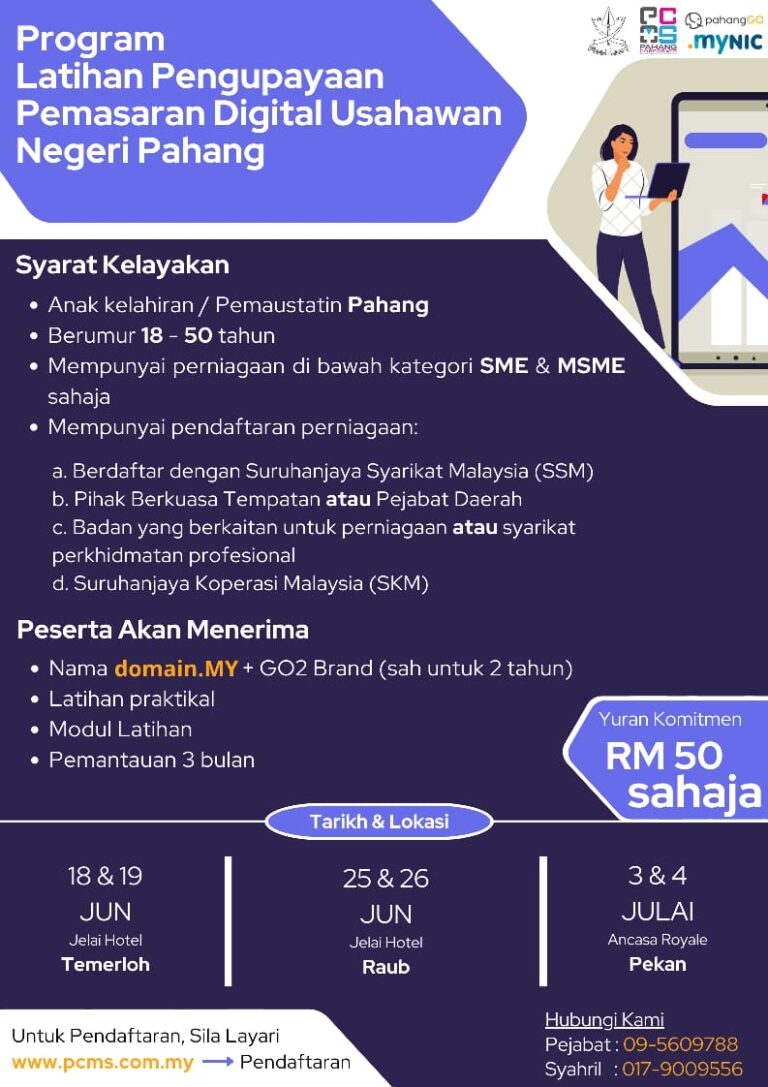 Poster Program Latihan Pengupayaan Pemasaran Digital Usahawan Negeri Pahang