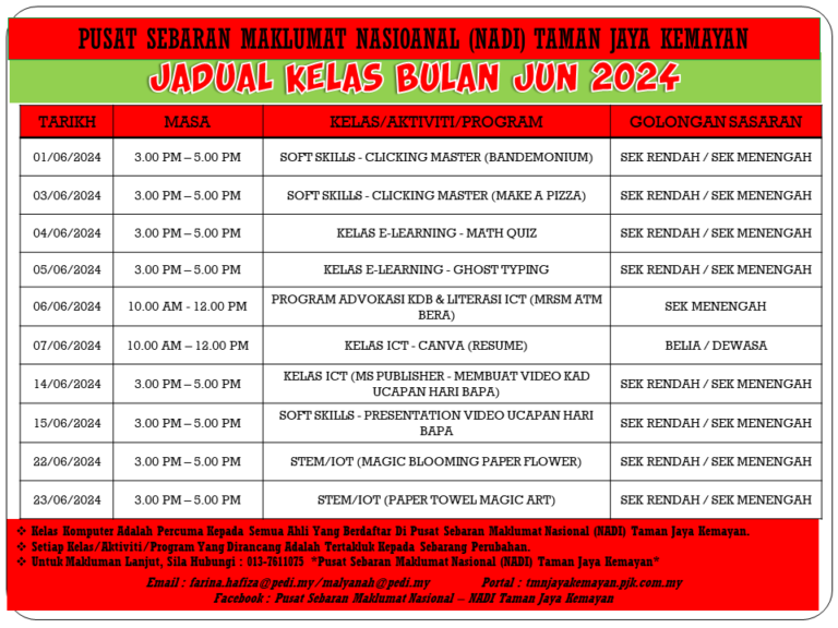 JADUAL KELAS BULAN JUN 2024